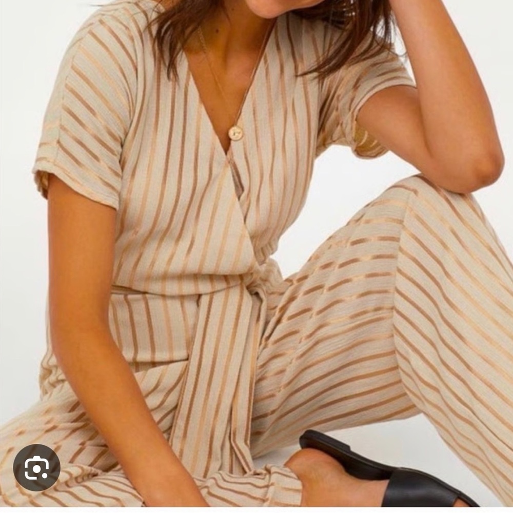 NWOT /H&M Striped Wide Leg Jumpsuit - Beige and Gold